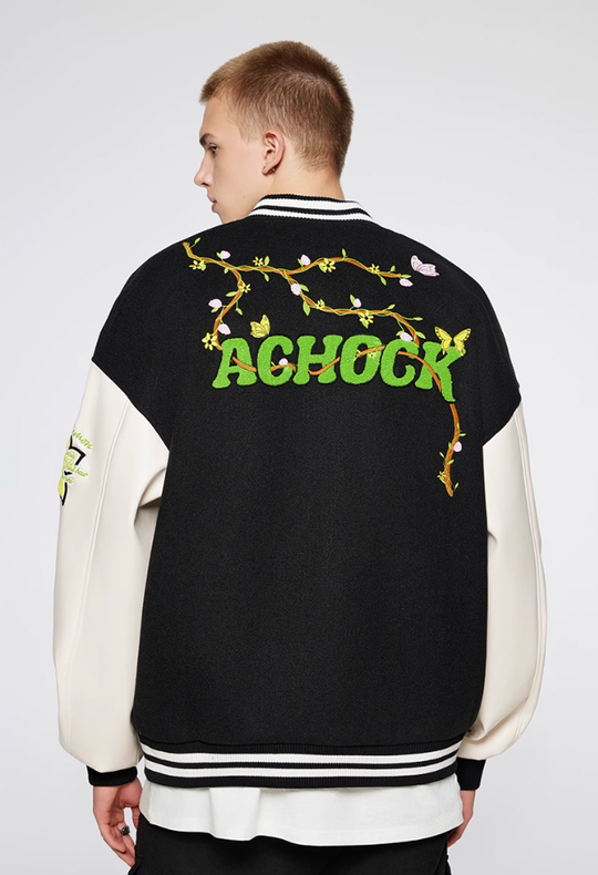 Baseball Jacket | Achock Flower Vine Embroidered Baseball Jacket | Face 3 Face