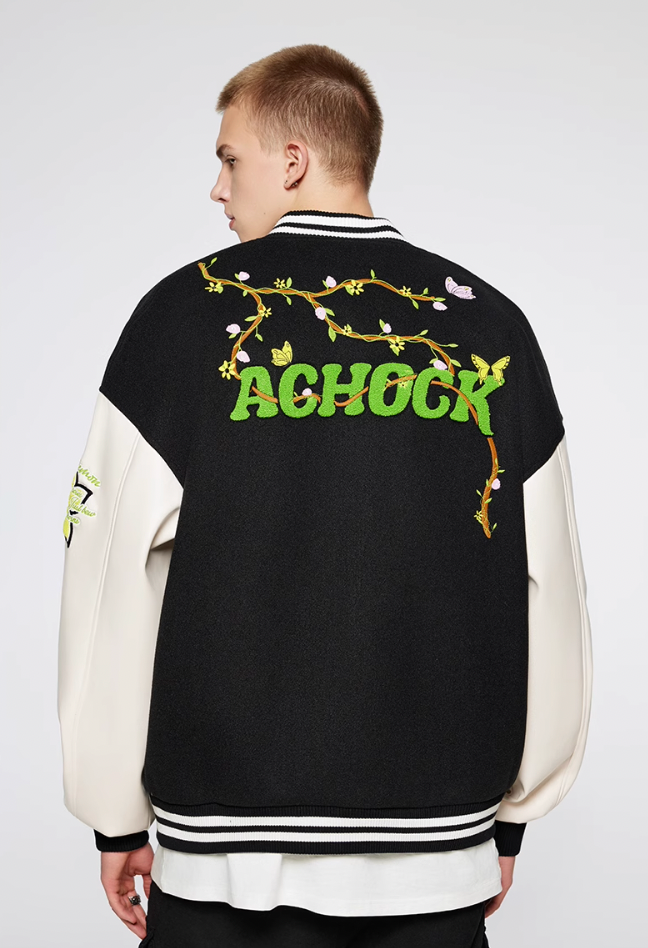 Achock Flower Vine Embroidered Baseball Jacket