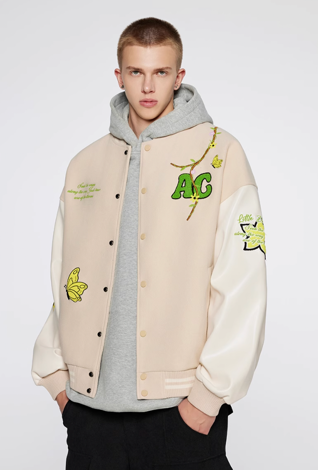 Baseball Jacket | Achock Flower Vine Embroidered Baseball Jacket | Face 3 Face