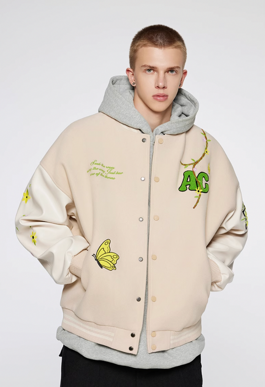 Baseball Jacket | Achock Flower Vine Embroidered Baseball Jacket | Face 3 Face