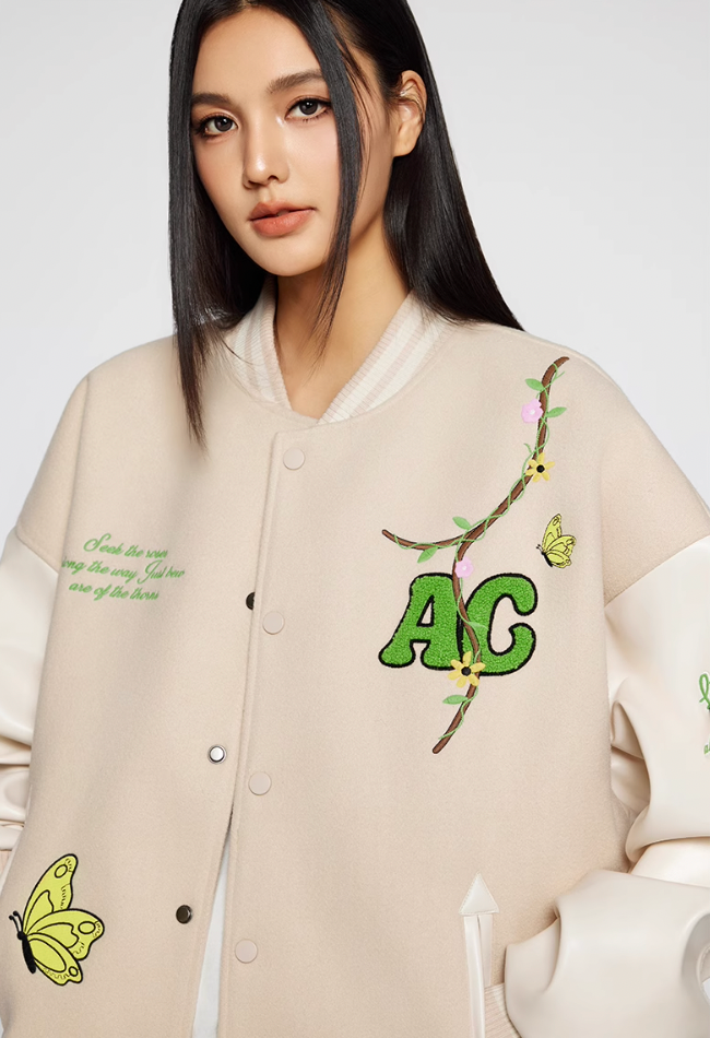 Baseball Jacket | Achock Flower Vine Embroidered Baseball Jacket | Face 3 Face