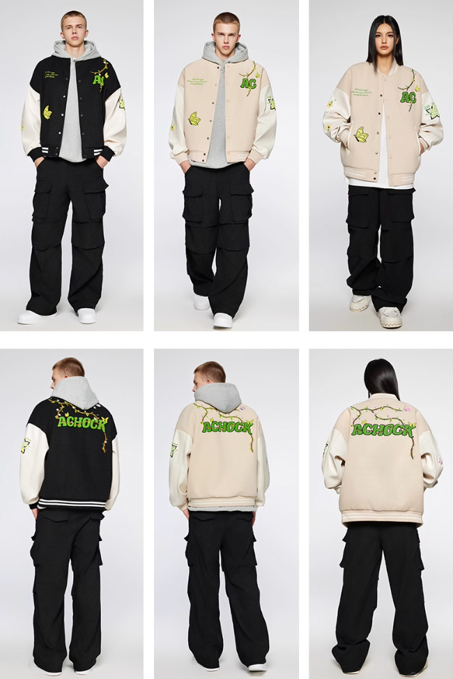 Baseball Jacket | Achock Flower Vine Embroidered Baseball Jacket | Face 3 Face