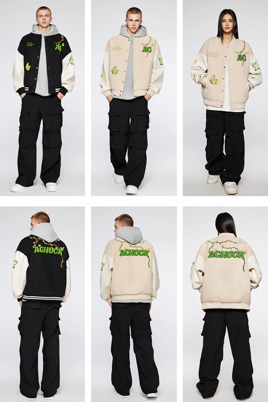 Baseball Jacket | Achock Flower Vine Embroidered Baseball Jacket | Face 3 Face