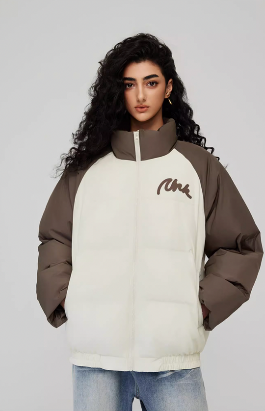 Achock Letter Printed Raglan Sleeve Warm Jacket