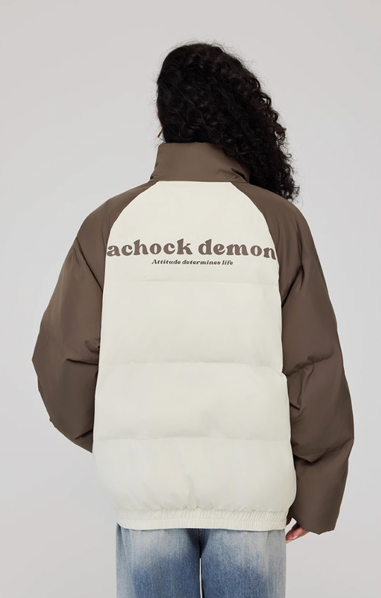 Achock Letter Printed Raglan Sleeve Warm Jacket