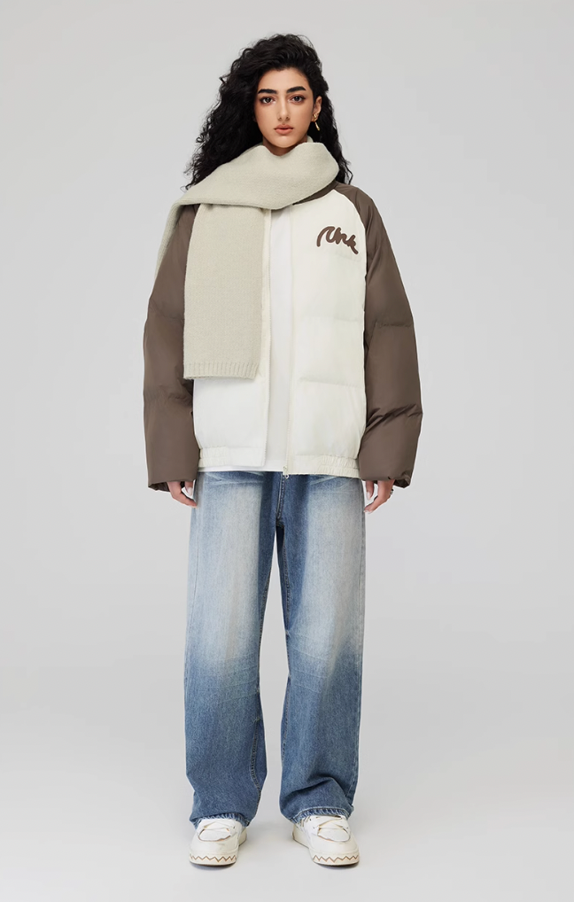 Achock Letter Printed Raglan Sleeve Warm Jacket