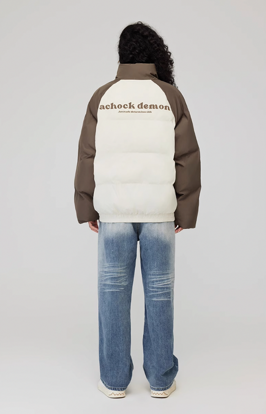 Achock Letter Printed Raglan Sleeve Warm Jacket