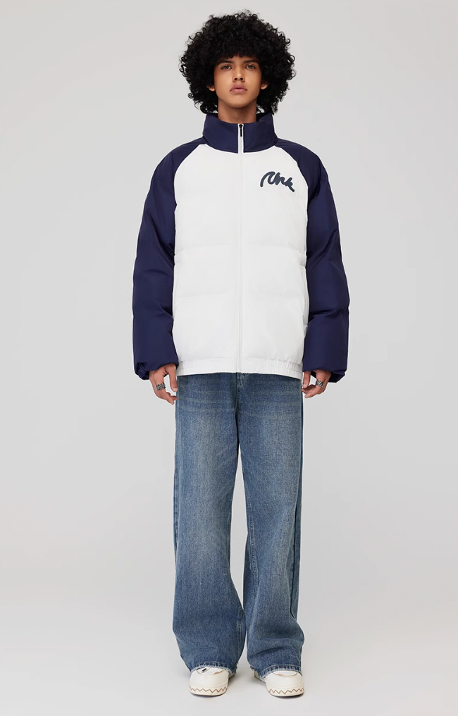 Achock Letter Printed Raglan Sleeve Warm Jacket