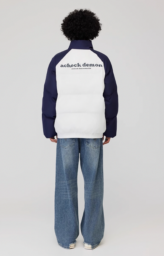 Achock Letter Printed Raglan Sleeve Warm Jacket