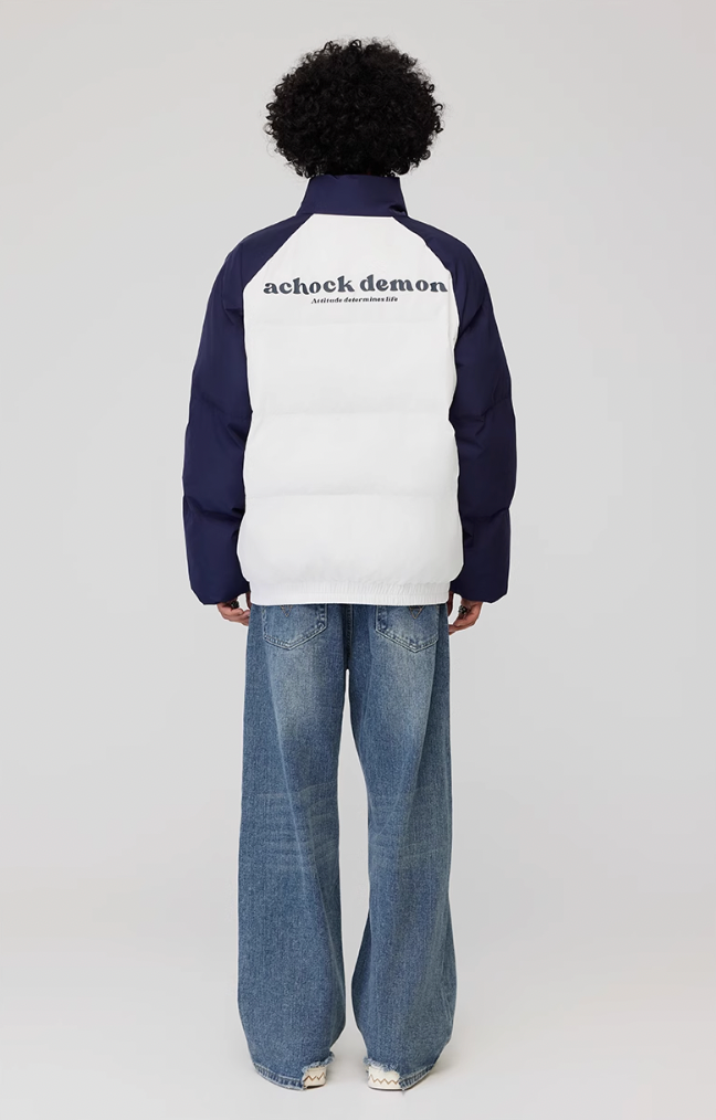 Achock Letter Printed Raglan Sleeve Warm Jacket