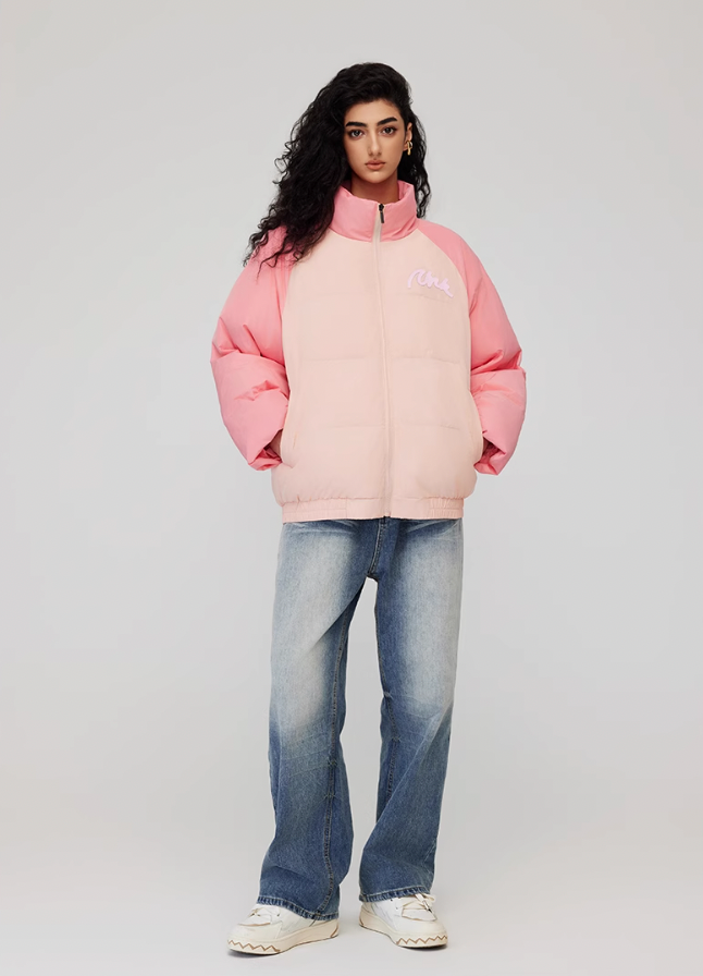 Achock Letter Printed Raglan Sleeve Warm Jacket