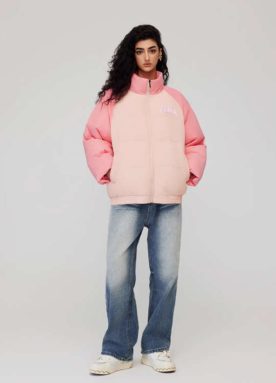 Achock Letter Printed Raglan Sleeve Warm Jacket