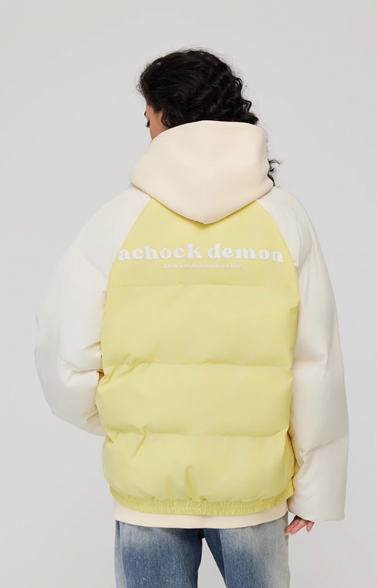 Achock Letter Printed Raglan Sleeve Warm Jacket