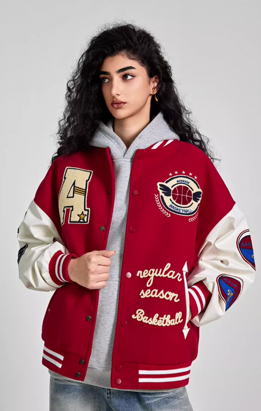 Achock Monogrammed Embroidered Flocked Baseball Jacket