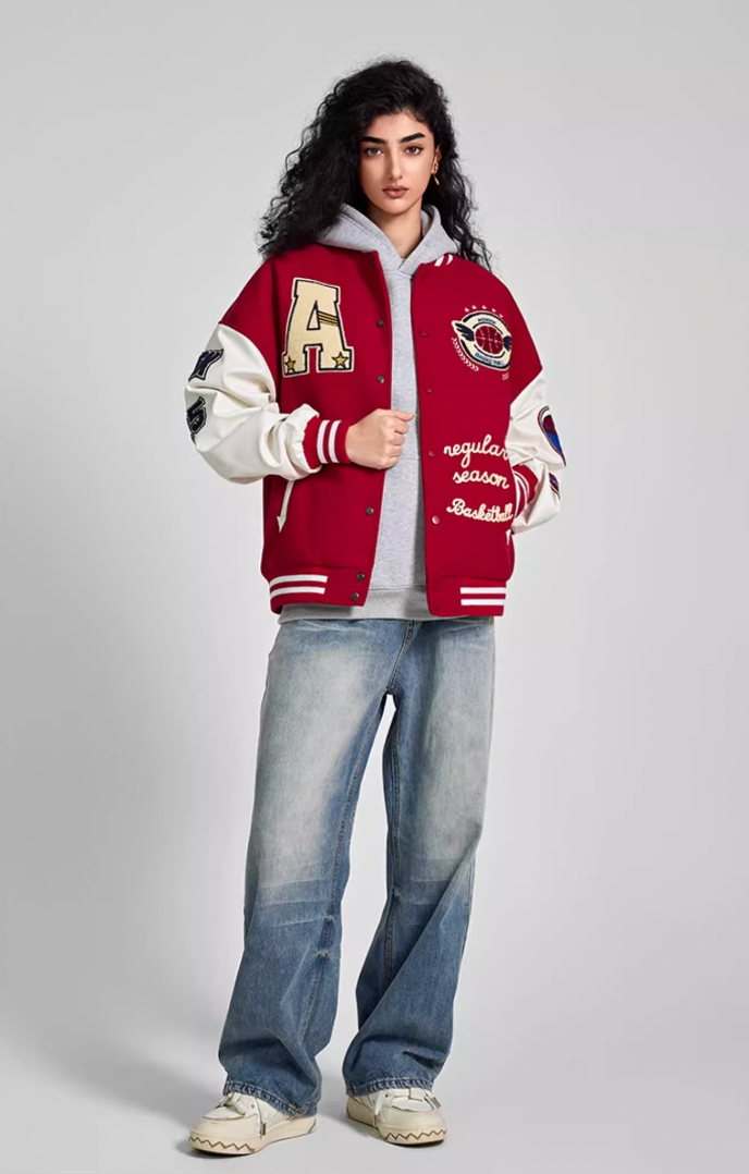 Achock Monogrammed Embroidered Flocked Baseball Jacket
