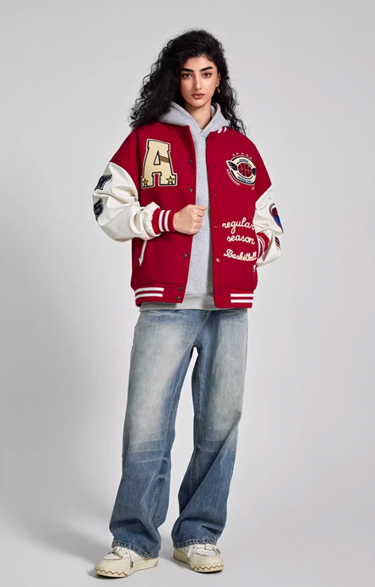 Achock Monogrammed Embroidered Flocked Baseball Jacket