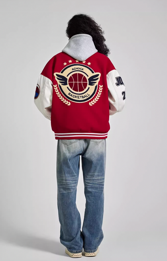Achock Monogrammed Embroidered Flocked Baseball Jacket