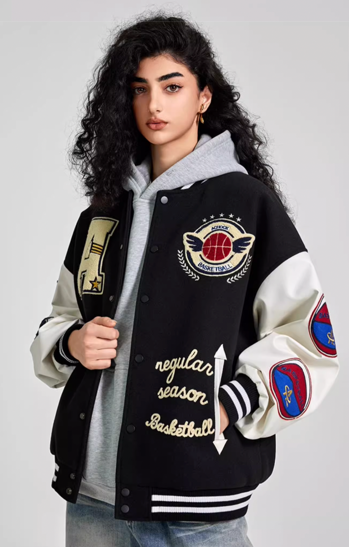 Achock Monogrammed Embroidered Flocked Baseball Jacket