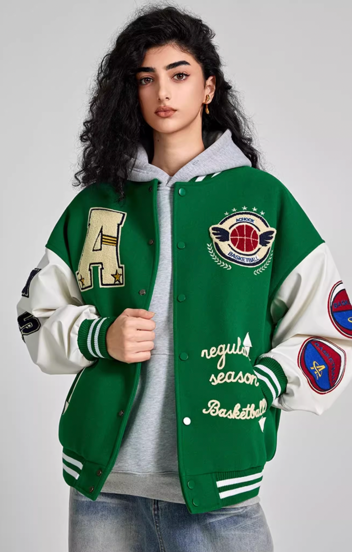 Achock Monogrammed Embroidered Flocked Baseball Jacket