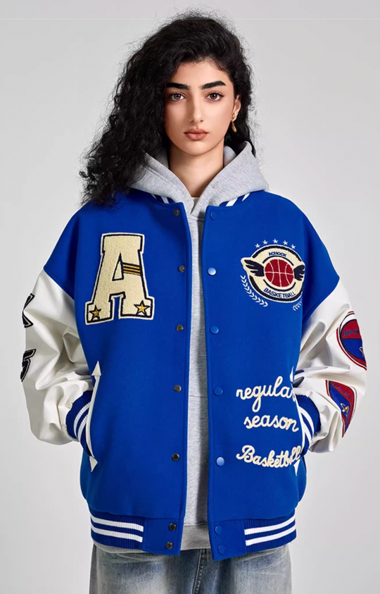 Achock Monogrammed Embroidered Flocked Baseball Jacket