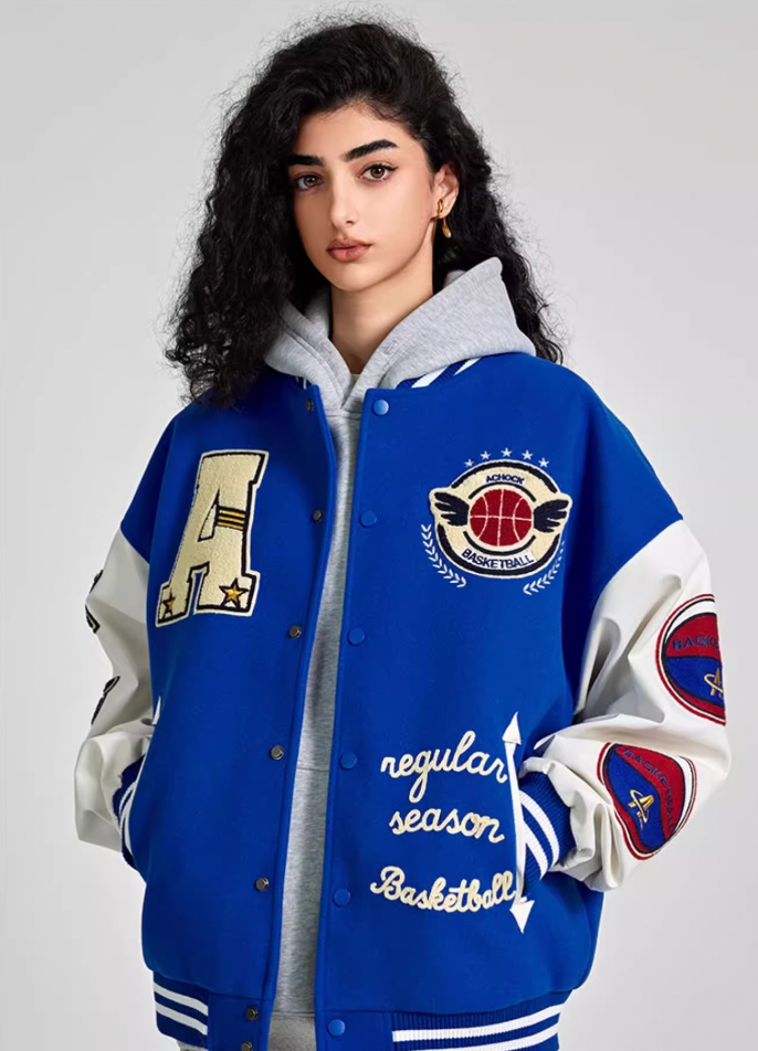 Achock Monogrammed Embroidered Flocked Baseball Jacket