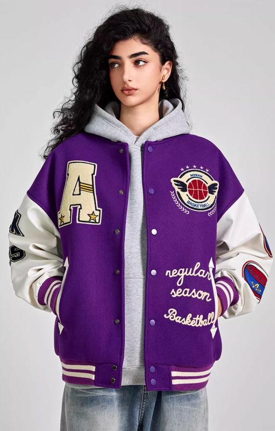 Achock Monogrammed Embroidered Flocked Baseball Jacket