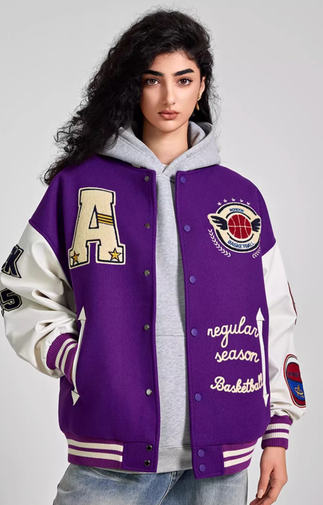 Achock Monogrammed Embroidered Flocked Baseball Jacket