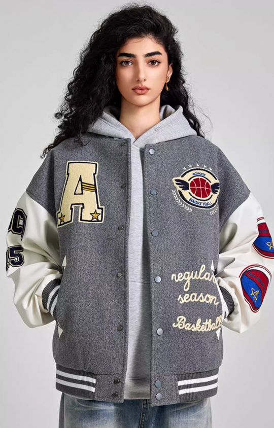 Achock Monogrammed Embroidered Flocked Baseball Jacket