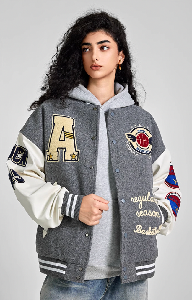 Achock Monogrammed Embroidered Flocked Baseball Jacket