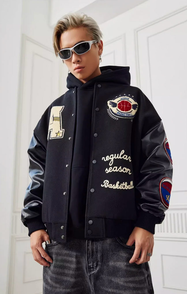 Achock Monogrammed Embroidered Flocked Baseball Jacket