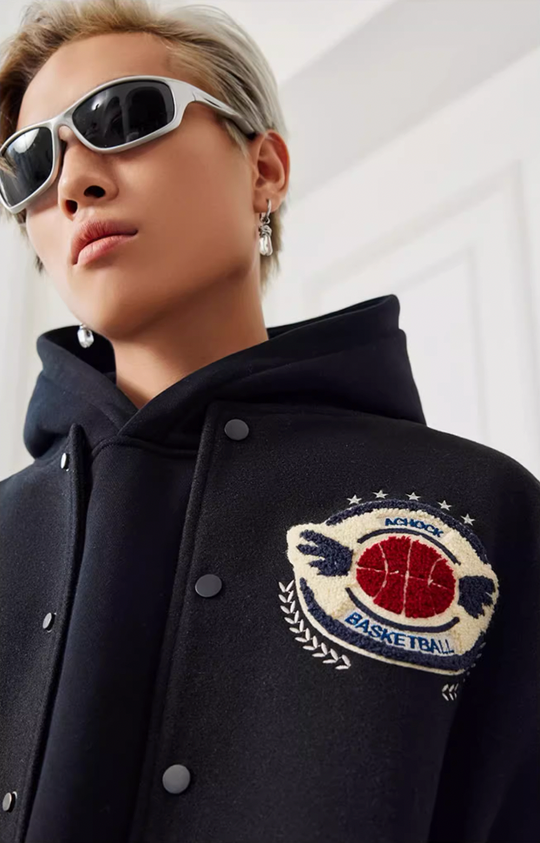 Achock Monogrammed Embroidered Flocked Baseball Jacket