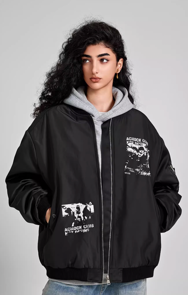 Achock Vintage Printed Baseball Bomber Jacket