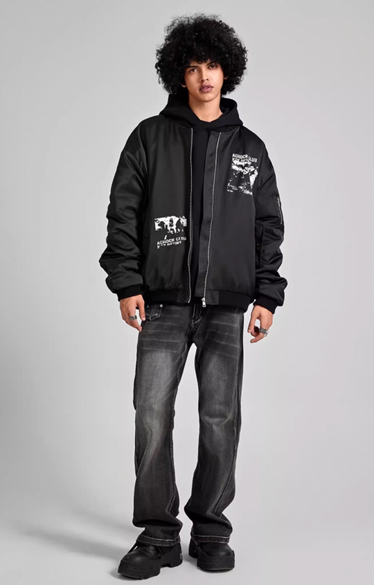 Achock Vintage Printed Baseball Bomber Jacket