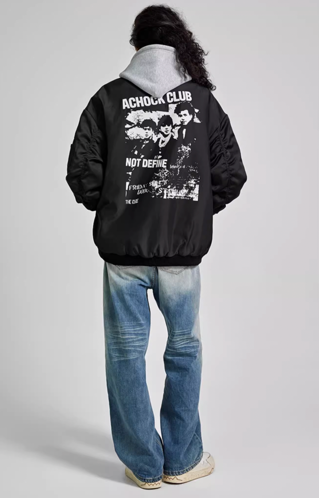 Achock Vintage Printed Baseball Bomber Jacket