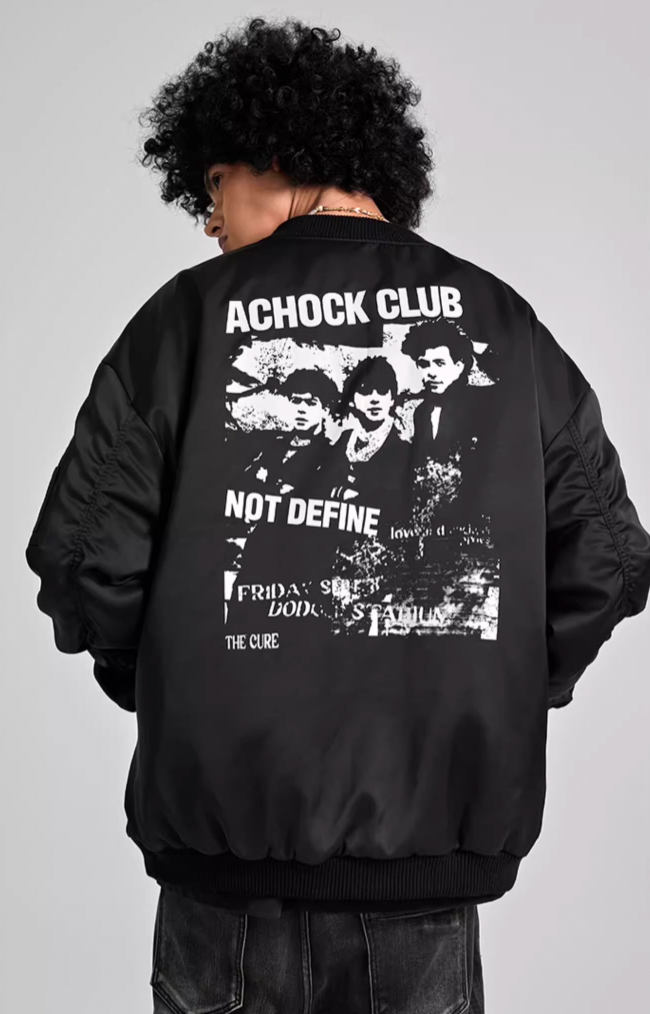Achock Vintage Printed Baseball Bomber Jacket