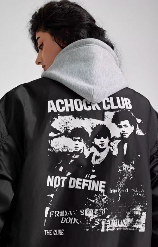 Achock Vintage Printed Baseball Bomber Jacket