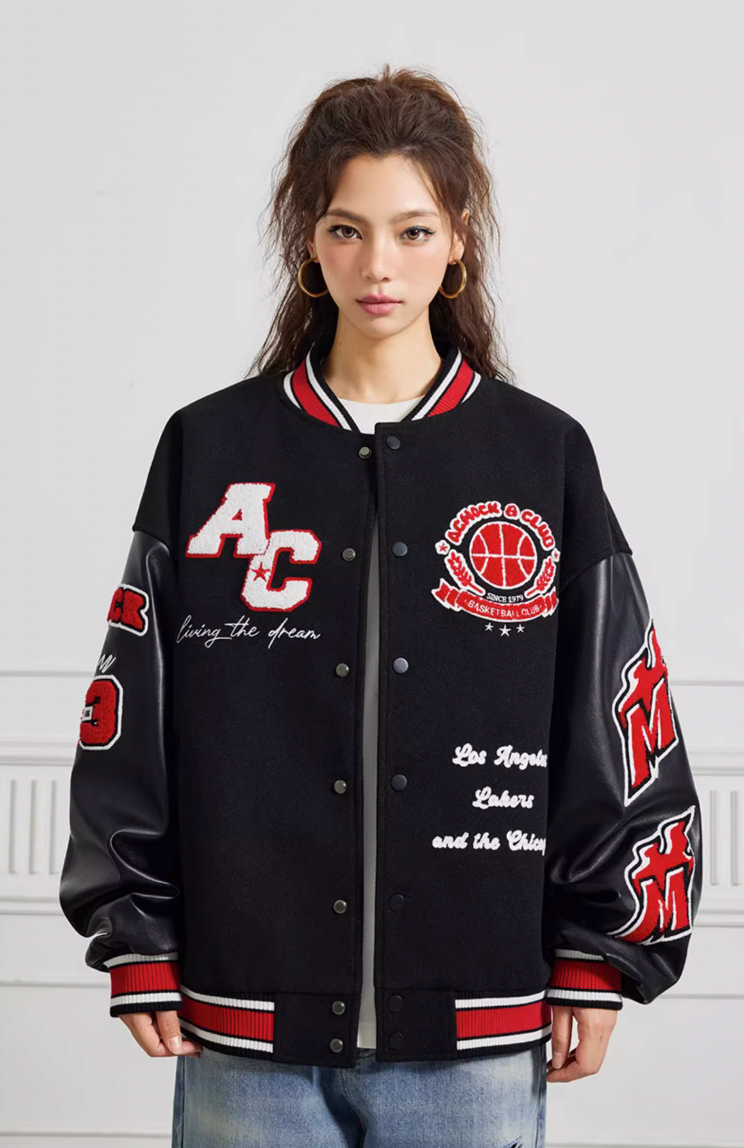 Achock Splicing Flocking Embroidery Baseball Jacket