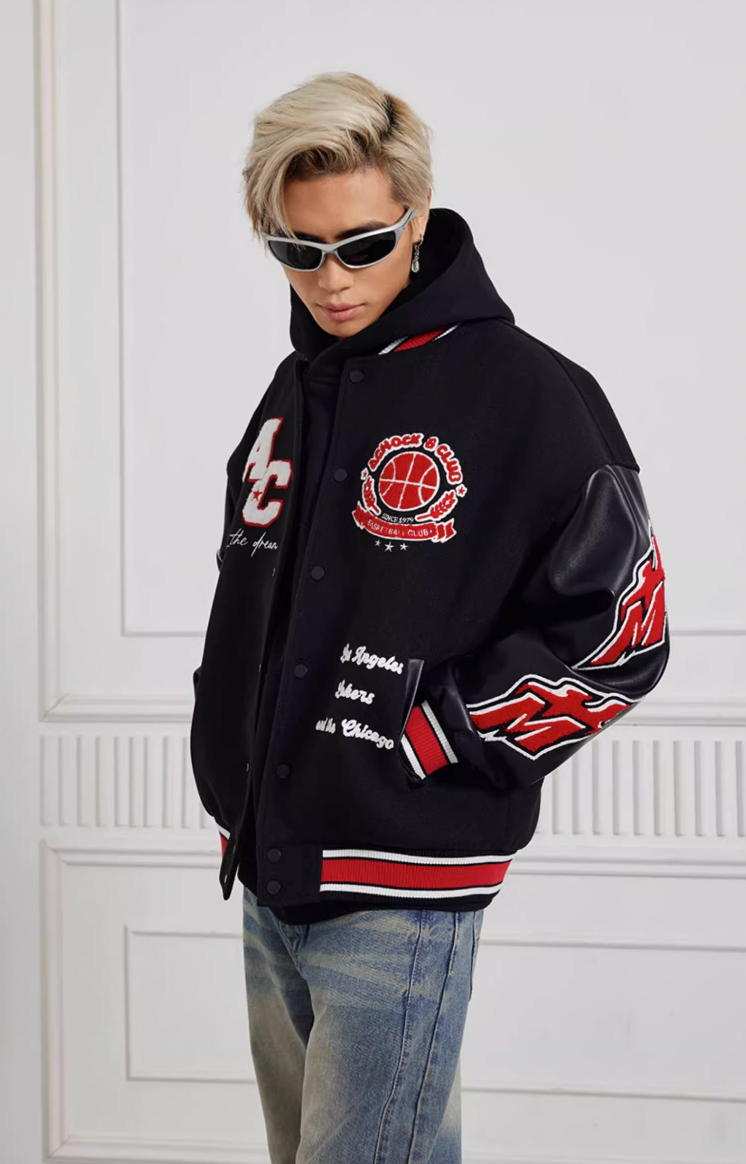 Achock Splicing Flocking Embroidery Baseball Jacket