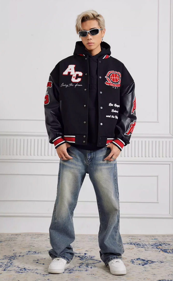 Achock Splicing Flocking Embroidery Baseball Jacket