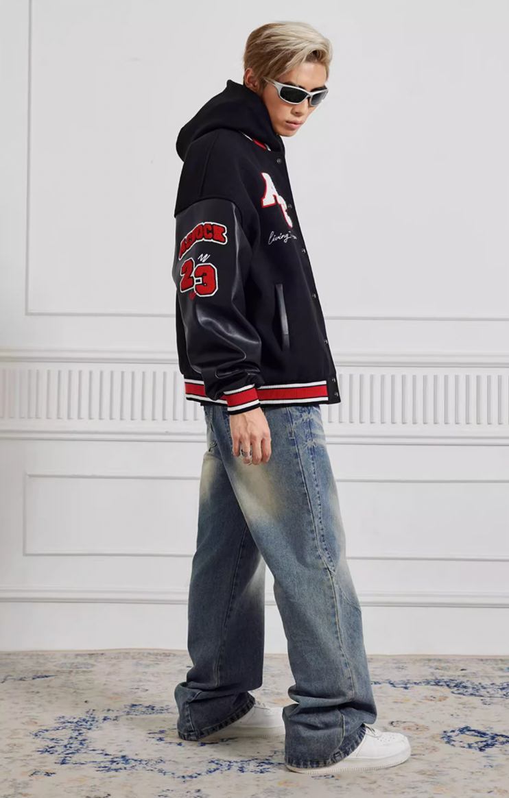 Achock Splicing Flocking Embroidery Baseball Jacket