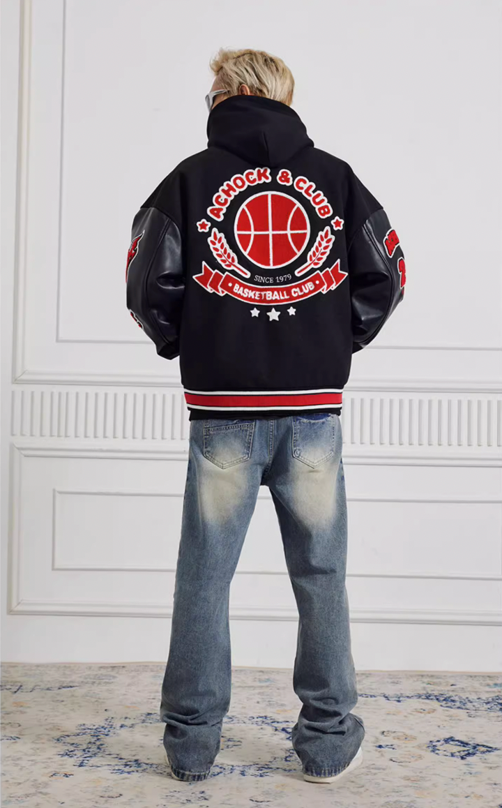 Achock Splicing Flocking Embroidery Baseball Jacket