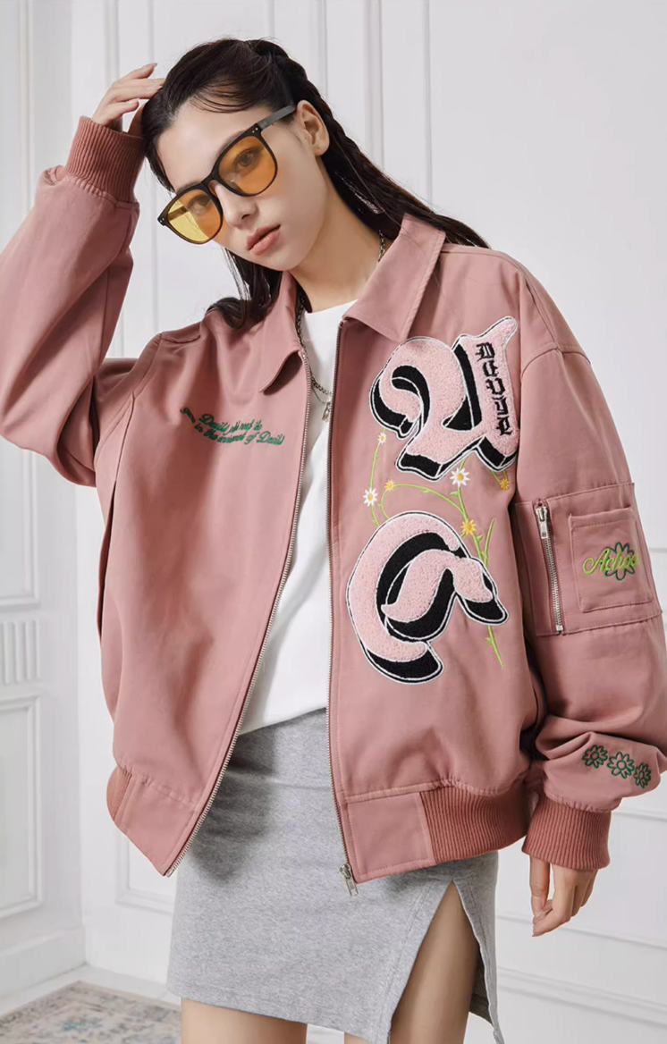 Achock Letters Flocked Bomber Jacket