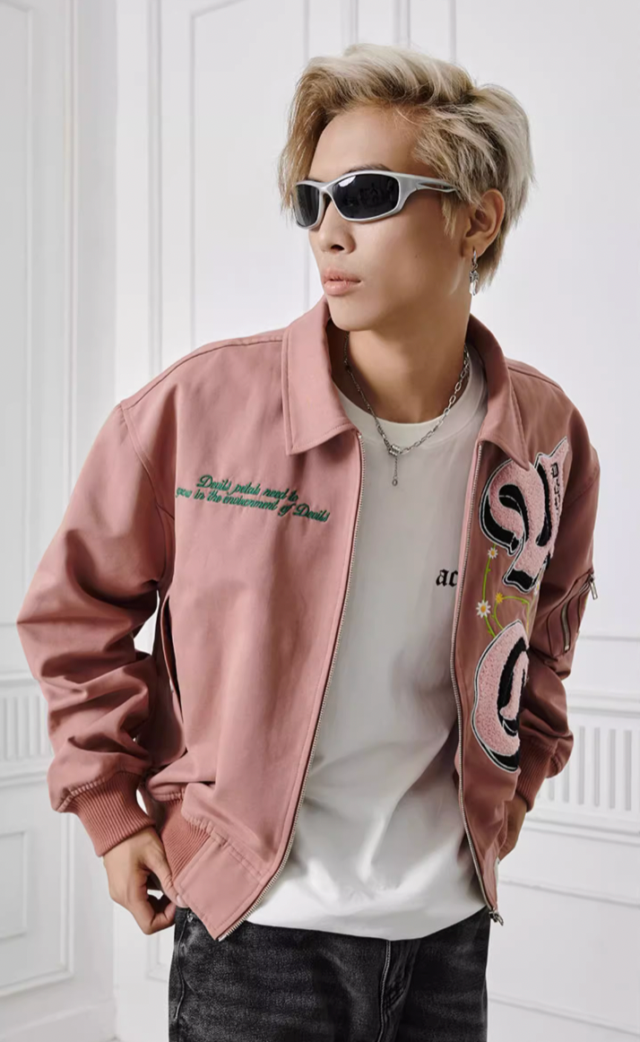 Achock Letters Flocked Bomber Jacket
