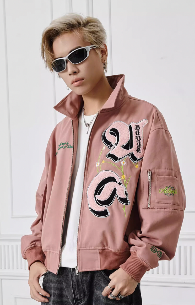 Achock Letters Flocked Bomber Jacket