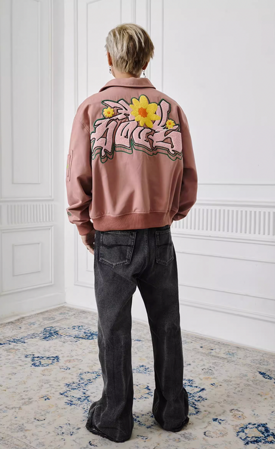 Achock Letters Flocked Bomber Jacket
