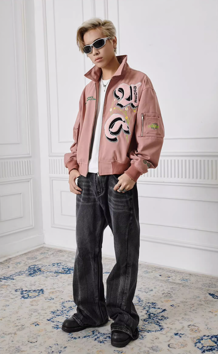 Achock Letters Flocked Bomber Jacket
