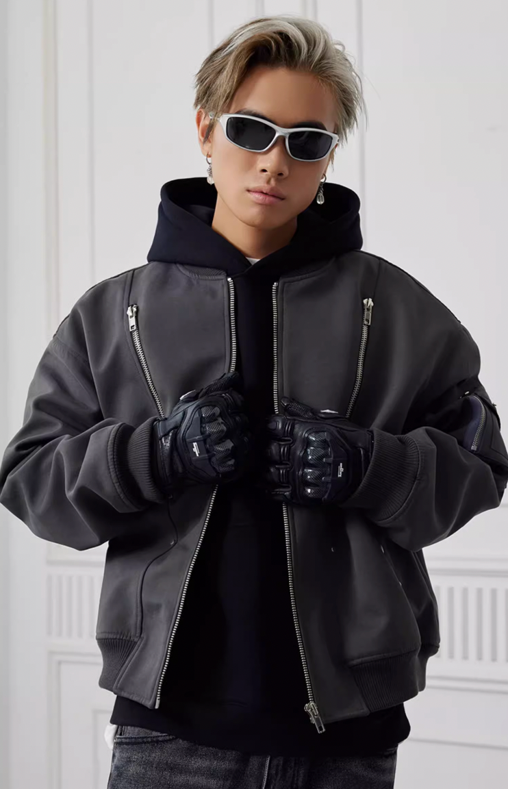 Achock Heavyweight Zipper Short Bomber Jacket