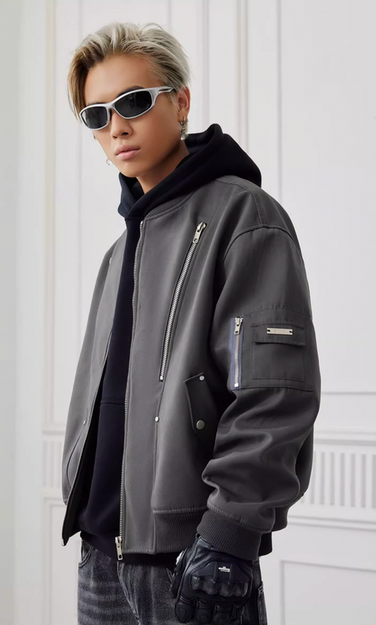 Achock Heavyweight Zipper Short Bomber Jacket