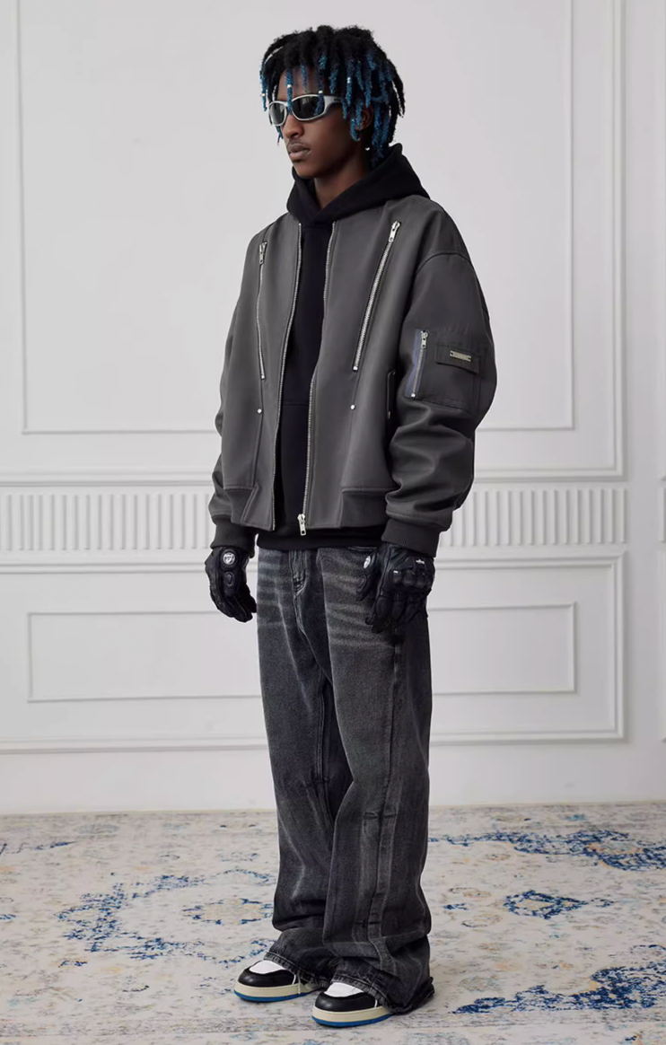 Achock Heavyweight Zipper Short Bomber Jacket