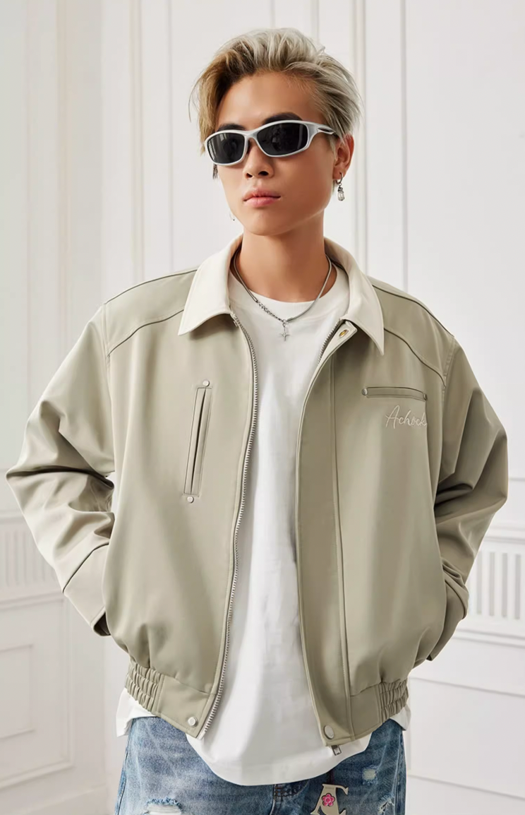 Achock Splicing Zipper Short Jacket